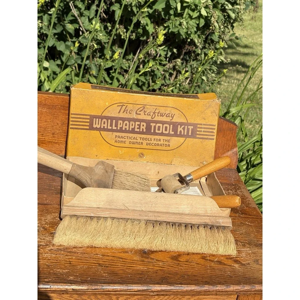 Vintage Craftway Wallpaper Toolkit Original Box Brushes Roller Industrial Decor